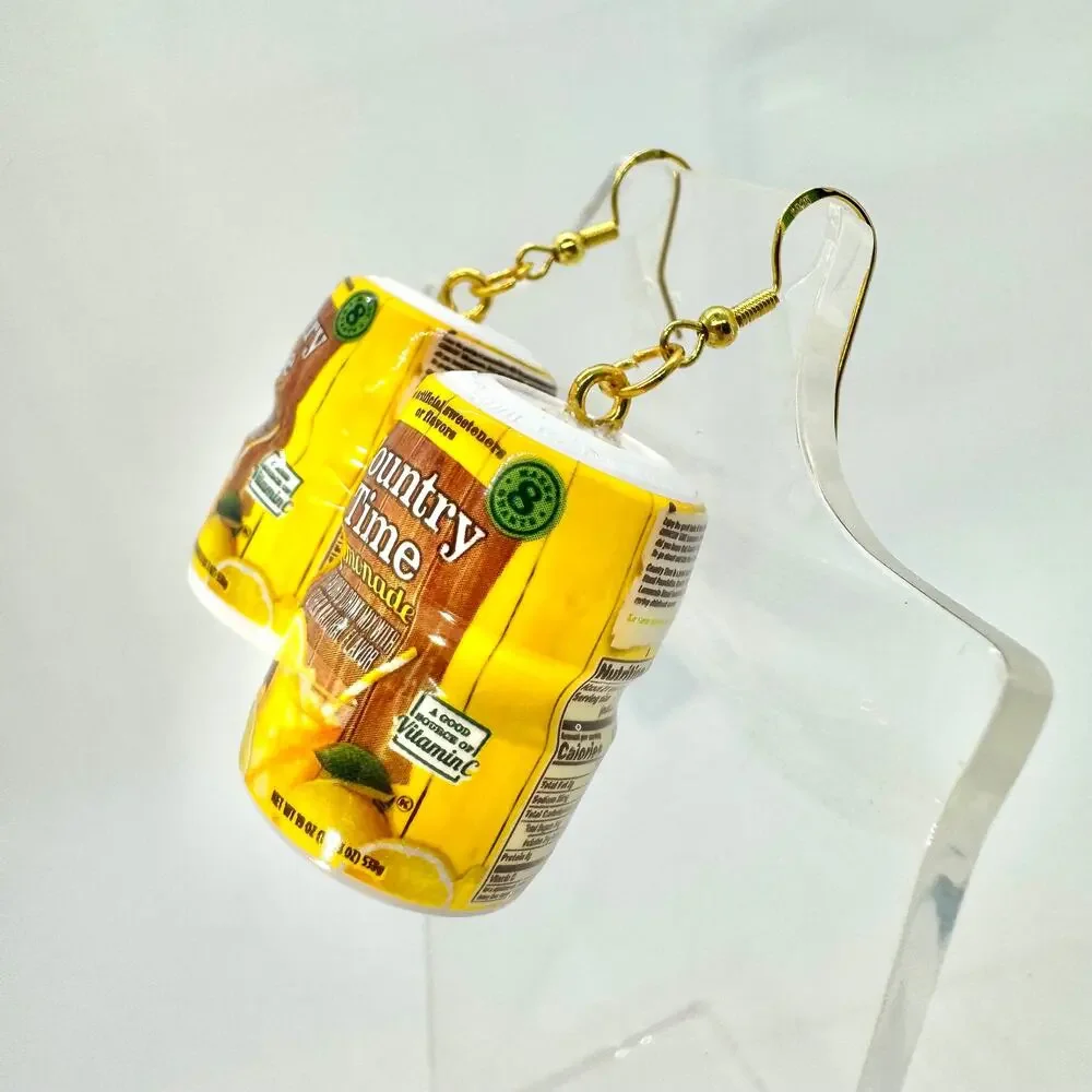 Country Lemonade Earrings - Rustic Drink Dangles - Cottagecore Summer Aesthetic